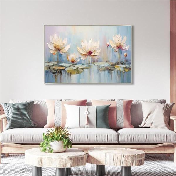 Tablosan Yağlı Boya Dokulu Tablo Soyut Modern Çiçekler Gümüş Çerçeveli U02023 - Image 1