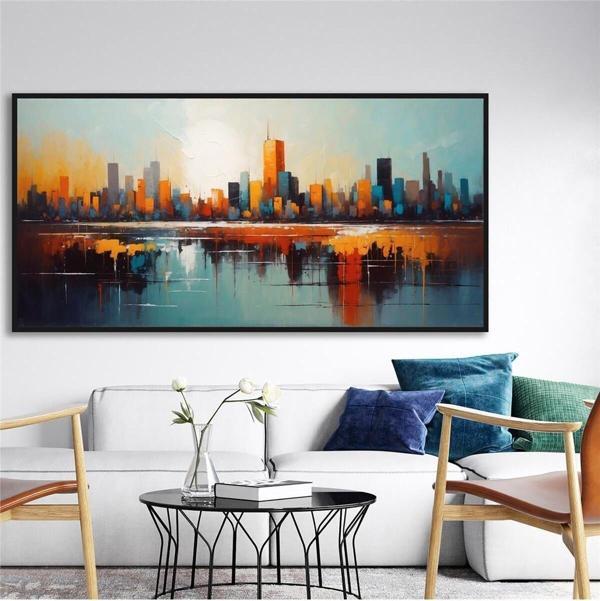 Tablosan Yağlı Boya Dokulu Tablo Soyut Şehir Manzarası New York Siyah Çerçeveli U09002 - Image 1
