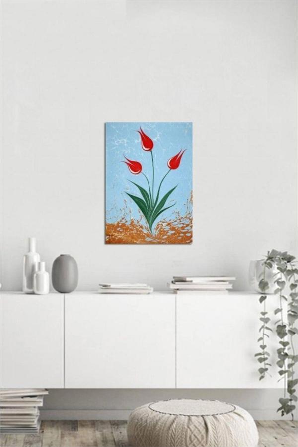 Tablosan Ebru Kırmızı Laleler Kanvas Tablo 20x30 cm - Image 1