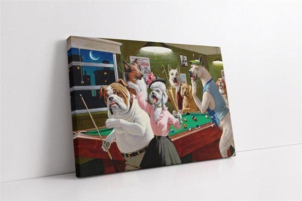 Tablosan Bilardo Oynayan Köpekler Kanvas Tablo - Image 1