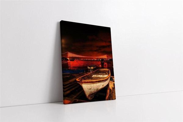 Tablosan Gece Sandal Ve Boğaziçi Köprüsü Kanvas Tablo - Image 1