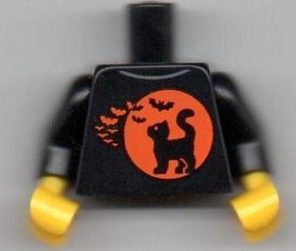 LEGO Torso Black Cat on Orange Moon Background and Bats Pattern +6 Yaş (1 Parça) - Image 1