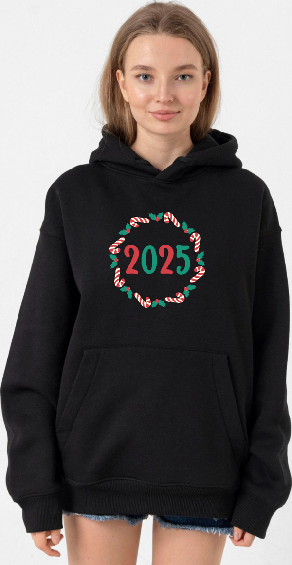 Christmas Holiday Wreath Siyah Kadın 3ip Kapşonlu - Image 1