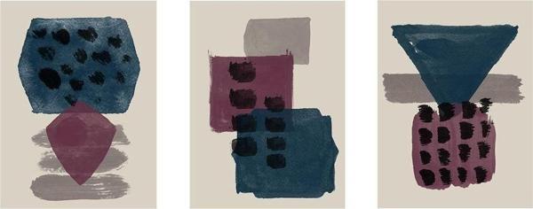 Tablosan Mavi Ve Bordo Desenler 3Lü Set Kanvas Tablo Seti - Image 1