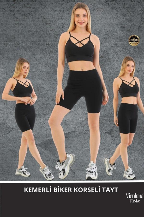Premium Seri Şekillendirici Destekleyici Lazer Kesim Kaymaz Yapıda Korse Etkili Biker Tayt - Image 1