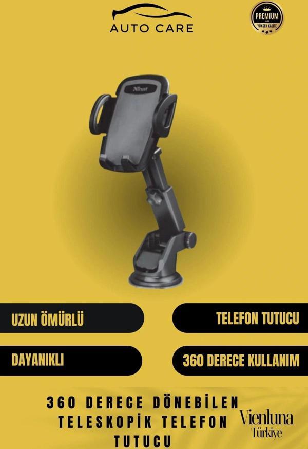 Premium Dayanıklı Vantuzlu Sağlam Çok Fonksiyonlu 360 Derece Dönebilen Teleskopik Telefon Tutucu - Image 1