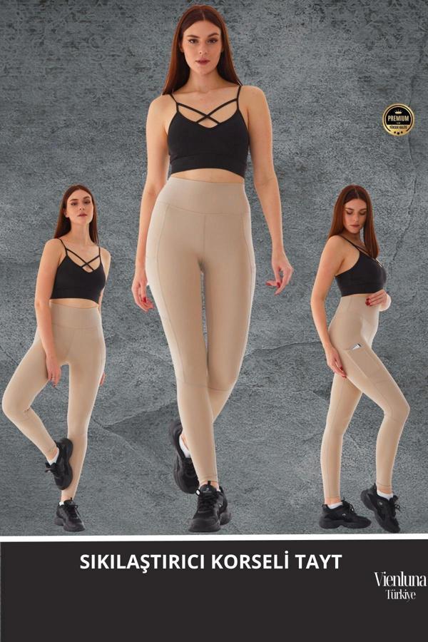 Yeni Sezon Yüksek Bel Sıkı Dokuma Tayt Cepli İç Göstermez Yoga Fitness Spor Training Antrenman Taytı - Image 1