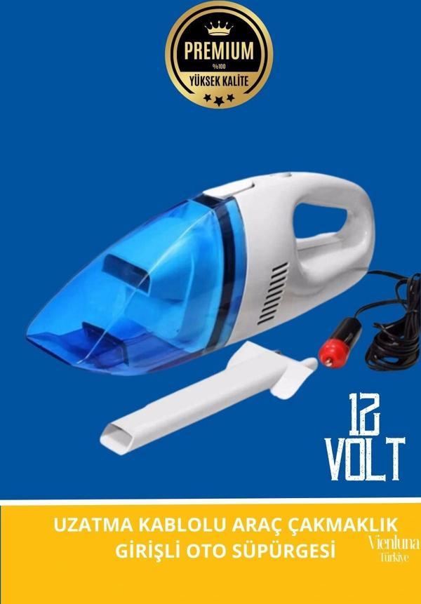 Premium Seri Dayanıklı 12v Uzatma Kablolu Yüksek Çekimli Araç Çakmaklık Girişli Oto Süpürgesi - Image 1