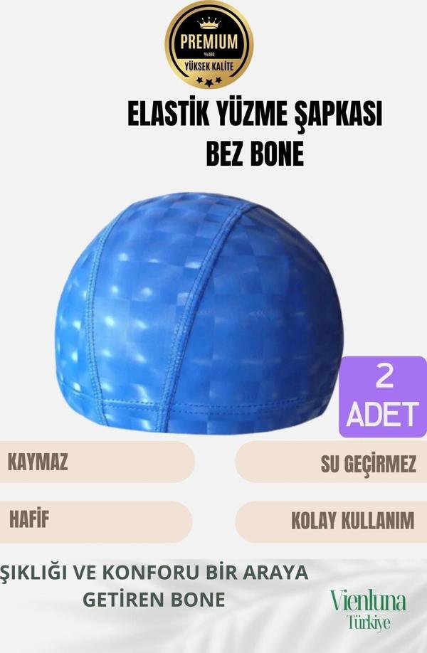 Premium Seri Su Geçirmez Bez Bone Havuz ve Deniz İçin İdeal Elastik Yüzme Şapkası Çift Paket - Image 1