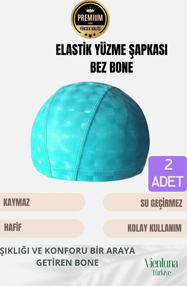 Premium Seri Su Geçirmez Bez Bone Havuz ve Deniz İçin İdeal Elastik Yüzme Şapkası Çift Paket - Image 1
