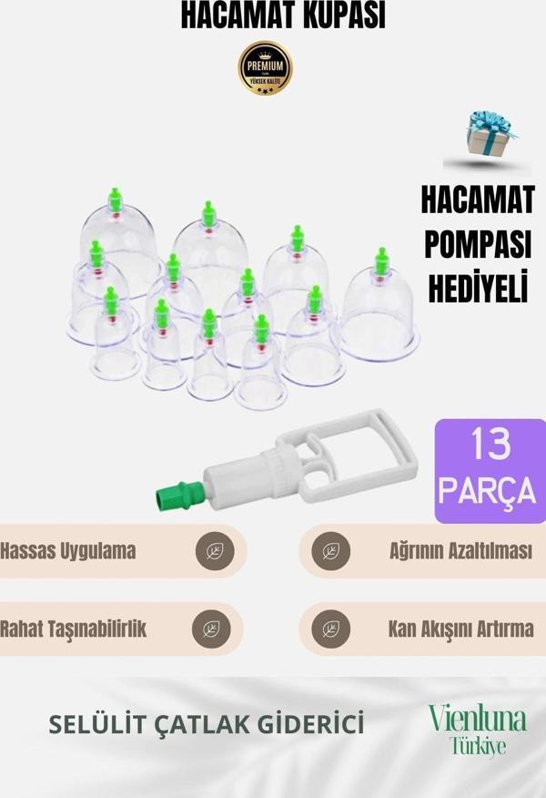 Profesyonel Seri Çatlak Karşıtı Selülit Vakum Destekli Masaj Aleti - 12+1 Parça Hacamat Kupa Seti - Image 1