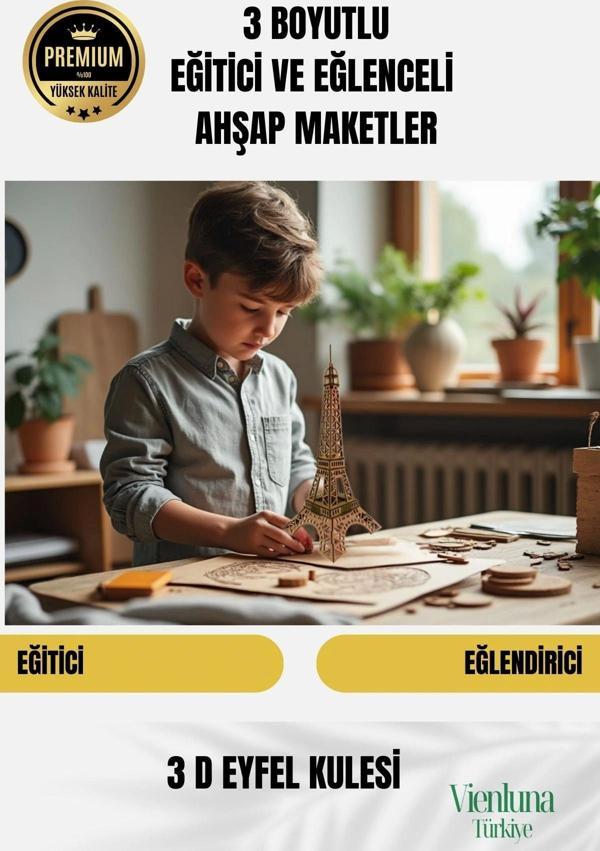 Yeni Sezon Eğitici Öğretici 3 Boyut Ahşap  Zeka Geliştirici Boyanabilir Oyun Maket Eyfel Kulesi - Image 1
