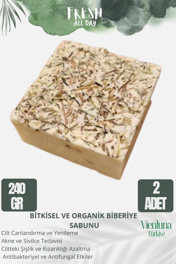 Özel Üretim El Yapımı %100 Doğal Ferah Kokulu El Yüz Saç Vücut Cilt Dostu Biberiye Sabunu 2 Adet - Image 1
