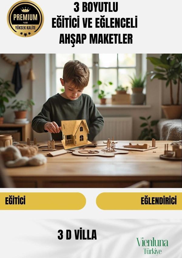 Yeni Sezon Eğitici Öğretici 3 Boyut Ahşap Puzzle Zeka Geliştirici Boyanabilir Oyun Maket Villa - Image 1