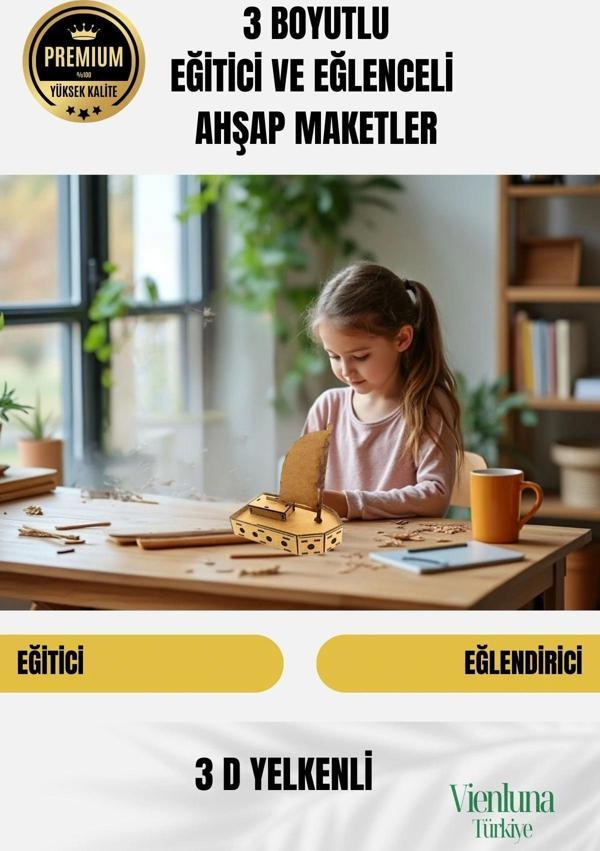 Yeni Sezon Eğitici Öğretici 3 Boyut Ahşap Puzzle Zeka Geliştirici Boyanabilir Oyun Maket Yelkenli - Image 1