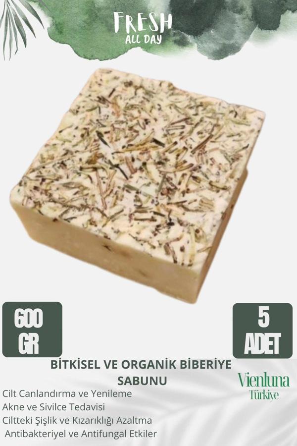 Özel Üretim El Yapımı %100 Doğal Ferah Kokulu El Yüz Saç Vücut Cilt Dostu Biberiye Sabunu 5 Adet - Image 1