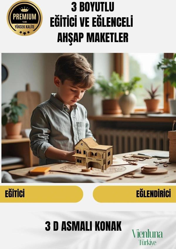 Yeni Sezon Eğitici Öğretici 3 Boyut Ahşap Zeka Geliştirici Boyanabilir Oyun Maket Asmalı Konak - Image 1