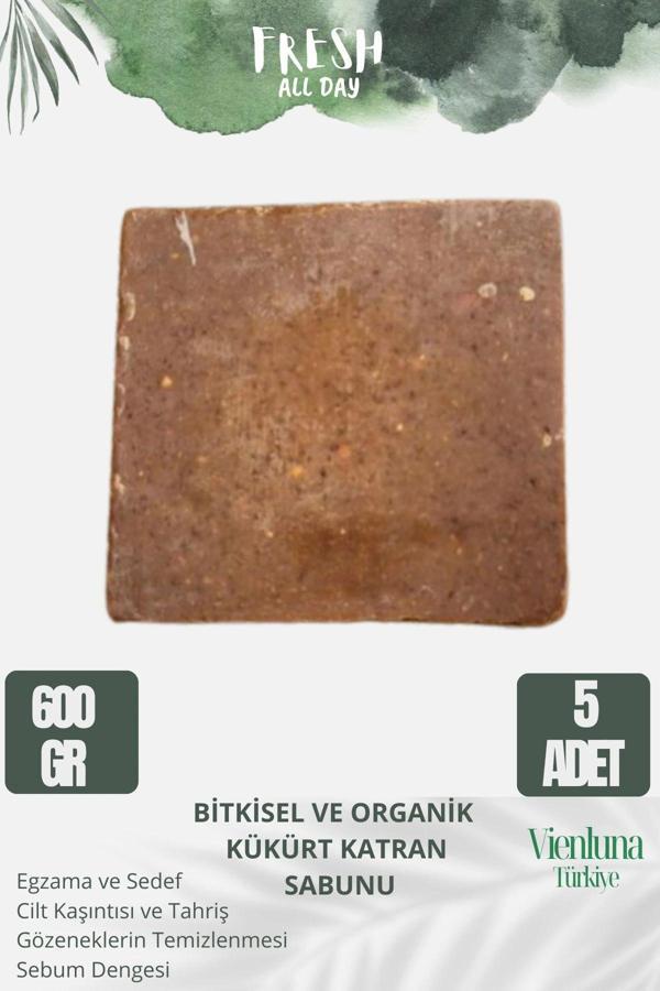 Özel Üretim El Yapımı %100 Doğal Lüks Doğal Ferah Kokulu Cilt Dostu Kükürt Katran Sabunu 5 Adet - Image 1