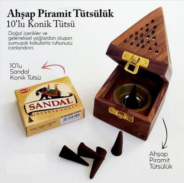 Akdeniz Vitamin Piramit Ahşap Tütsülük Ve Sandal Konik Tütsü - Image 1