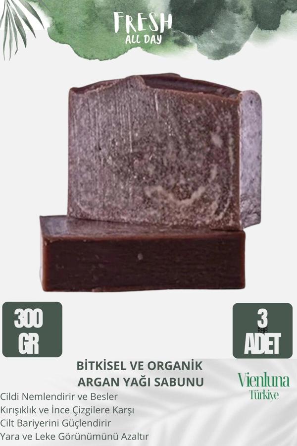 Özel Üretim El Yapımı %100 Doğal Vücut Saç Yüz Lüks Ferah Kokulu Cilt Dostu Argan Yağı Sabunu 3 Adet - Image 1