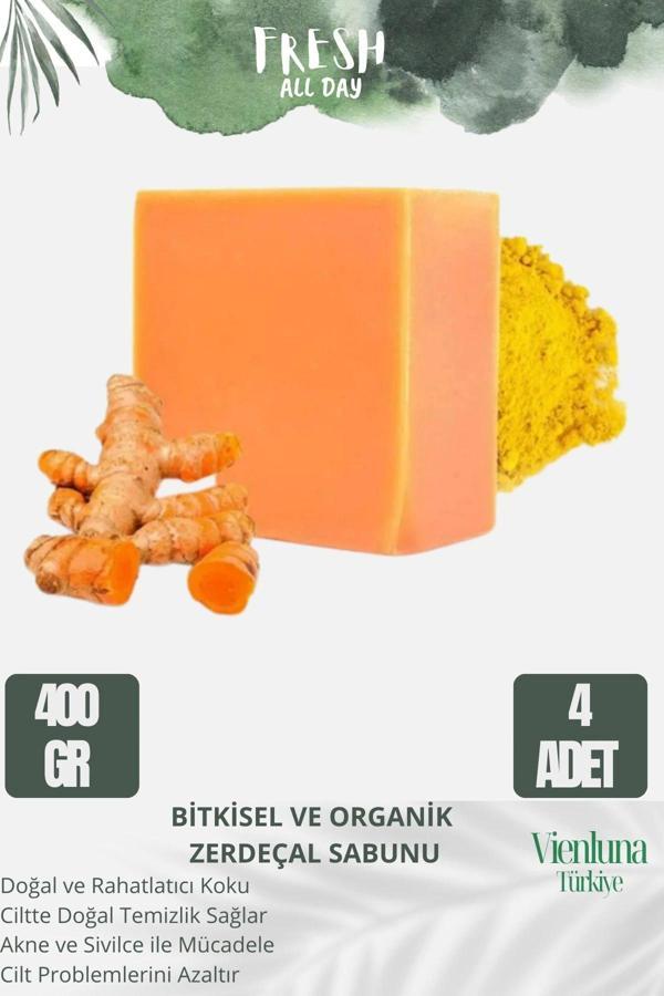 Özel Üretim El Yapımı %100 Doğal Vücut Saç Yüz Lüks Ferah Kokulu Cilt Dostu Zerdeçal Sabunu 4 Adet - Image 1