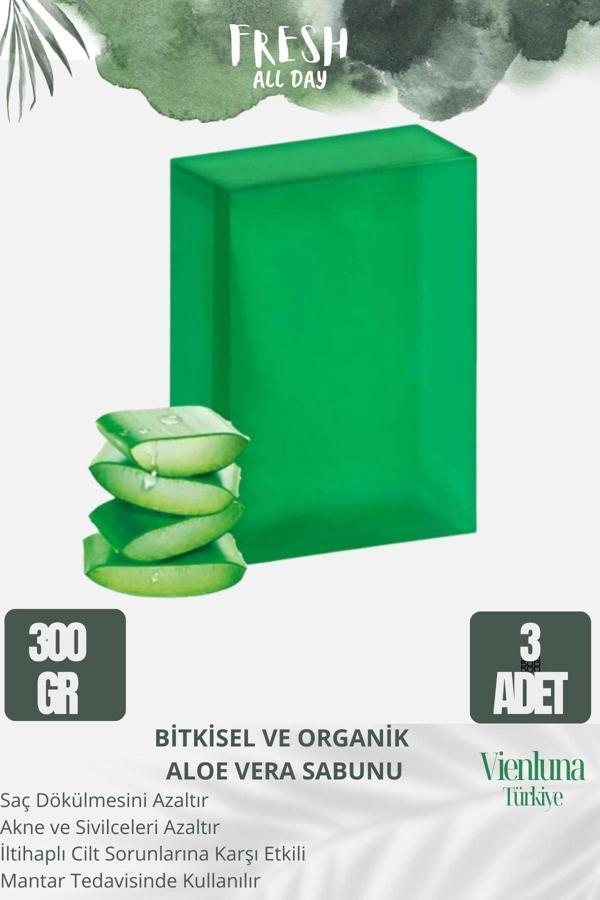 Özel Üretim El Yapımı %100 Vücut Saç Lüks Doğal Ferah Kokulu Cilt Dostu Aloe Vera Sabunu 3 Adet - Image 1