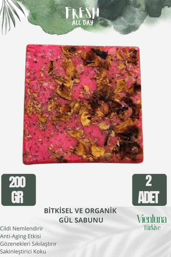 Özel Üretim El Yapımı %100 Vücut Saç Lüks Doğal Ferah Kokulu Cilt Dostu Bitkisel Gül Sabunu 2 Adet - Image 1