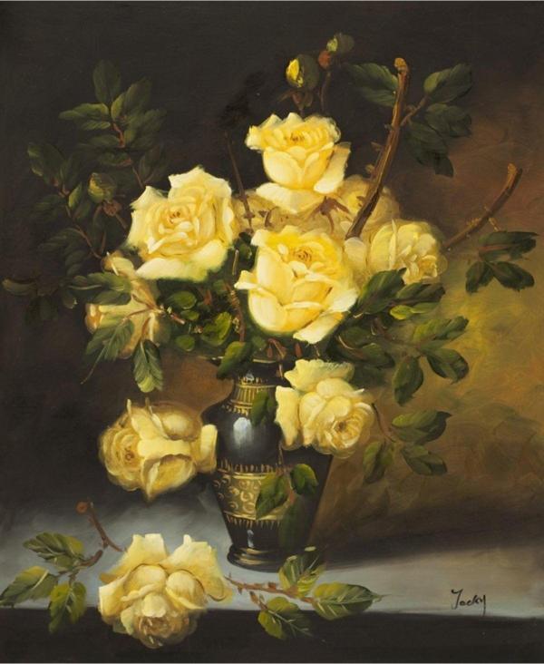 Tablosan Vazoda Sarı Güller Çiçekler Kanvas Tablo 100x140 cm 100x140 cm - Image 1
