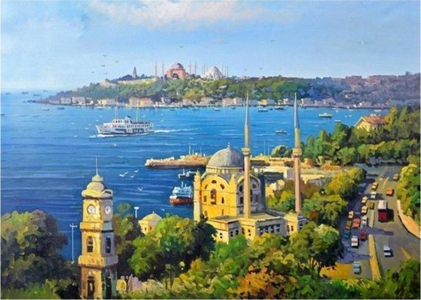 Tablosan Yağlı Boya Dolmabahçe'Den Istanbul Kanvas Tablo 100x140 cm 100x140 cm - Image 1