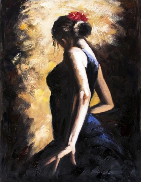 Tablosan Yağlı Boya Ispanyol Dansçı Kadın Kanvas Tablo 60x90 cm 60x90 cm - Image 1