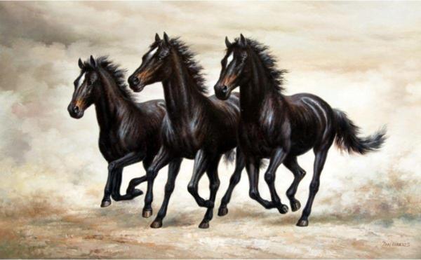 Tablosan Yağlı Boya Koşan Atlar Kanvas Tablo 100x140 cm 100x140 cm - Image 1