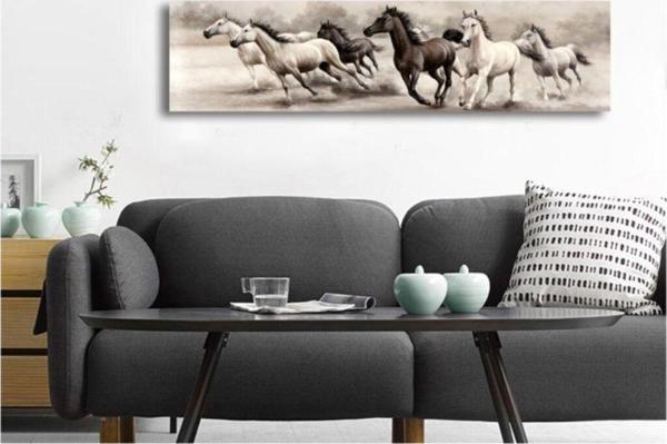 Tablosan Yağlı Boya Koşan Atlar Kanvas Tablo 20x60 cm 20x60 cm - Image 1