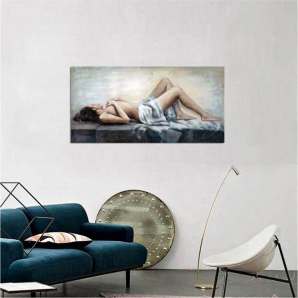 Tablosan Yağlı Boya Uzanan Kadın Nü Kanvas Tablo 40x80 cm B-19-035 40x80 cm - Image 1