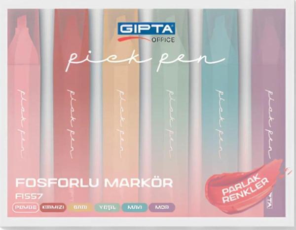 Gıpta Fosforlu Markör Kalem - Pickpen 6 Renk Set F1557 - Image 1