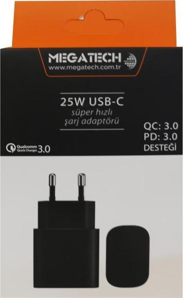 Megatech 25W Siyah Usb-C Şarj Kafa Qc:3.0-Pd:3.0 - Image 1