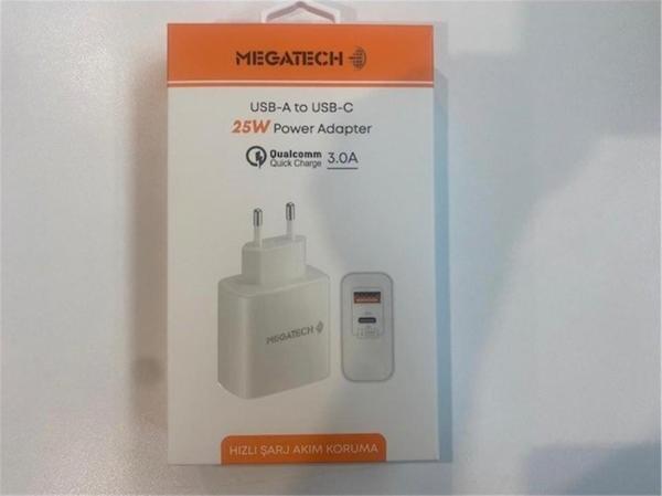 Megatech 25W2 Usb-A To Usb-C 3.0A 25W Ev Şarj Kafa Hızlı Şarj Akım Koruma - Image 1