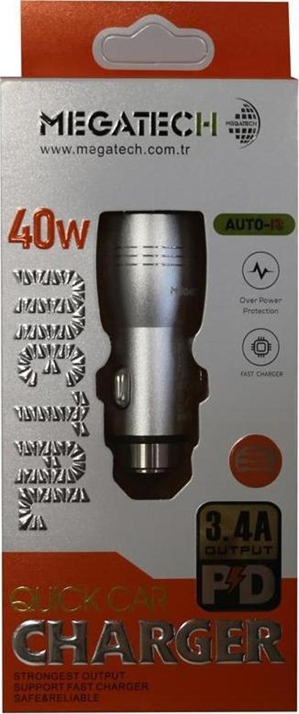 Megatech T05-M24 Re Gri 3.4A 40W Usb Çelik Araç Şarj Aleti - Image 1