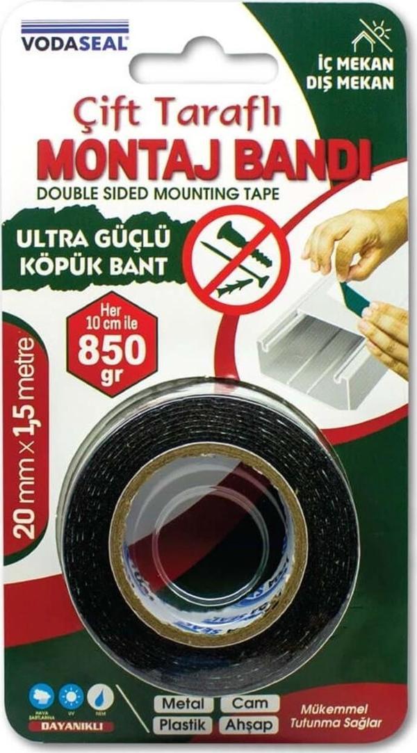 Vodaseal Çift Taraflı Montoj Bantı 20Mmx1,5Mt (Metal-Cam-Plastik-Ahşap) - Image 1