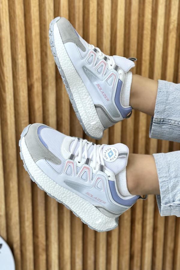 Kadın Bej Gri Ortopedik Confort Taban fileli Sneaker Günlük Spor Ayakkabı 029 SLZ00046 - Image 1