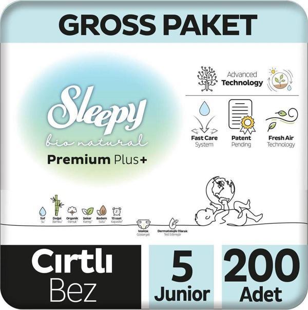 Sleepy Bio Natural Premium Plus Gross Paket Bebek Bezi 5 Numara Junior 200 Adet - Image 1