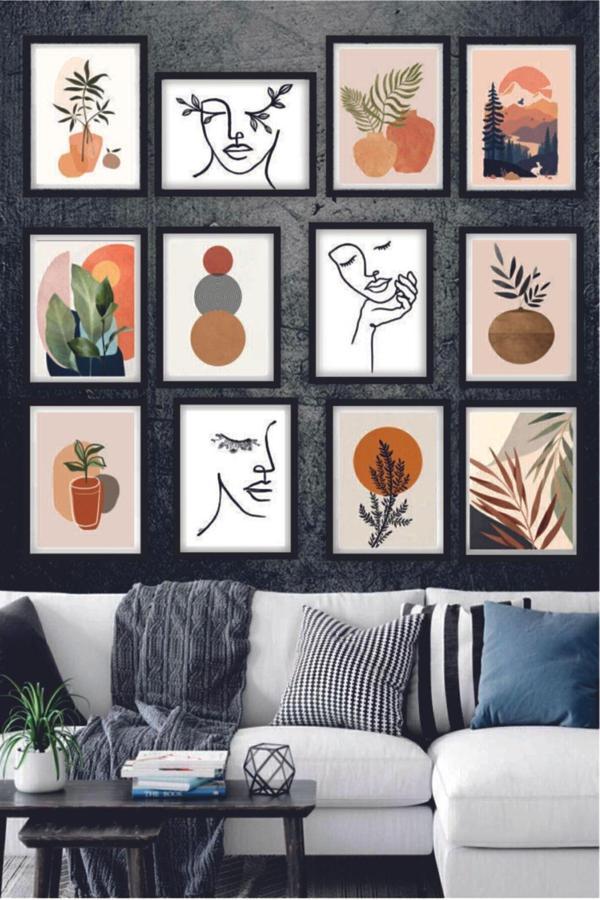 Hediyelik Ev Dekorasyonu, Salon, Ofis, Duvar Tabloları Yatak Odası Mdf Tablo Seti 12 Parça Dekorize - Image 1