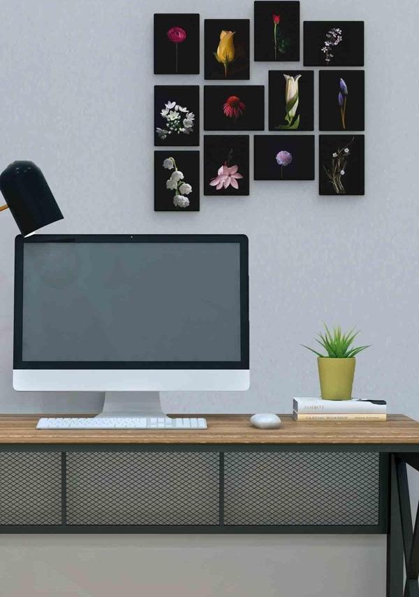 Çiçekler 12 Parça Mdf (ahşap) Tablo Ofis Boyu  - Image 1