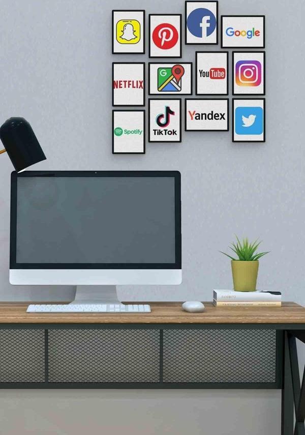 Sosyal Medya 12 Parça Mdf (ahşap) Tablo Ofis Boyu  - Image 1