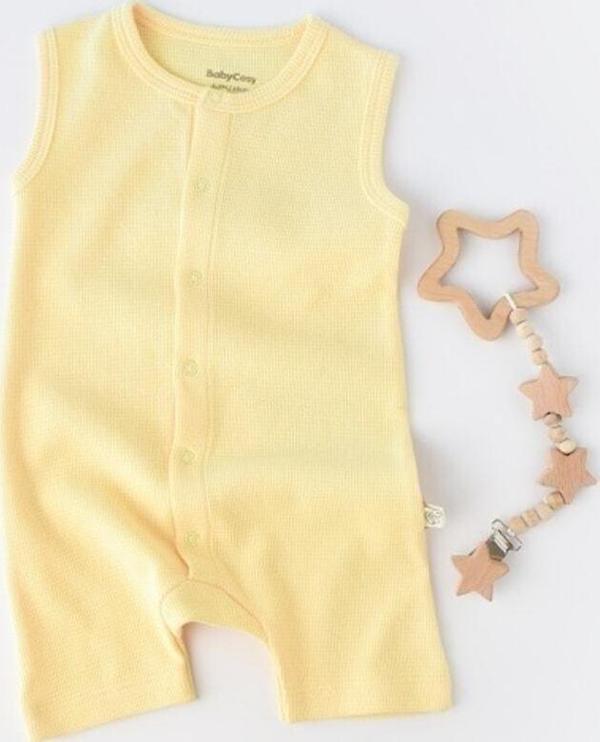 Baby Cosy Organik Waffle Askılı Tulum Açık Sarı 12-18 Ay - Image 1