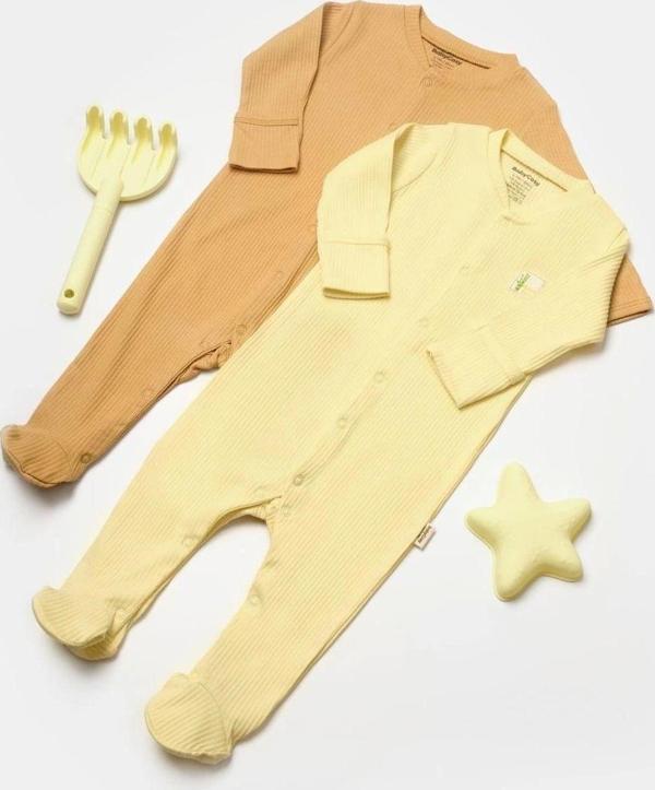 Baby Cosy Bebek 2'Li Paçalı Tulum, %50 Bambu - %50 Organik Pamuk, Bebek Ve Yenidoğan Serisi - Csyb9034 Sarı 3-6 Ay - Image 1