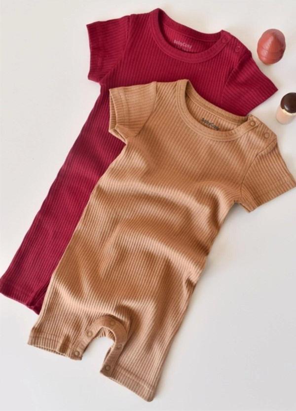 Baby Cosy Bebek 2 Adet Kısa Kollu Tulum, %50 Modal Kumaş - %50 Organik Pamuk, Bebek Ve Yenidoğan Serisi Kırmızı - Kahverengi 0-3 Ay - Image 1