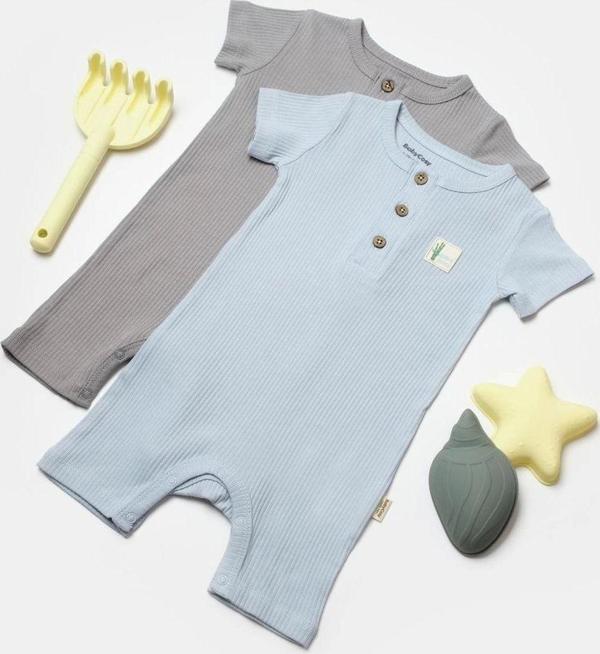 Baby Cosy Bebek 2'Li Kısa Kollu Tulum, %50 Bambu - %50 Organik Pamuk, Bebek Ve Yenidoğan Serisi - Csyb9038 Mavi 6-9 Ay - Image 1