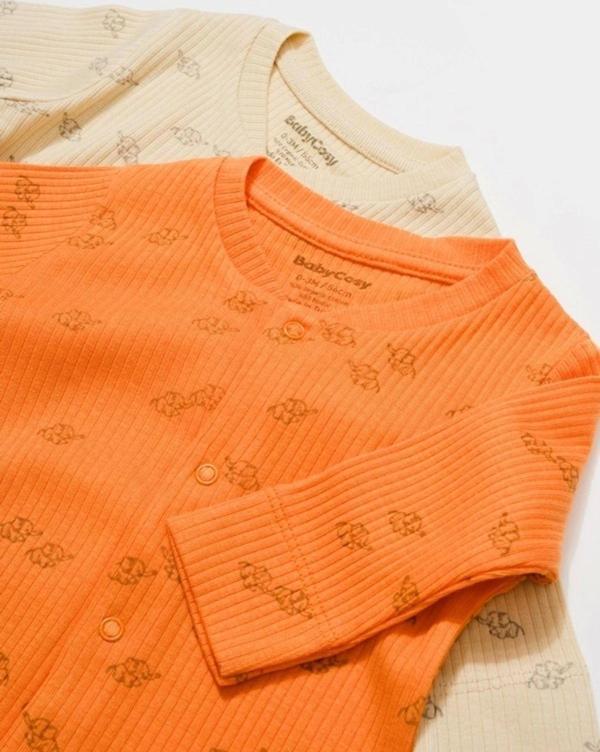 Baby Cosy Bebek 2'Li Patikli Tulum, %50 Modal Kumaş - %50 Organik Pamuk, Bebek Ve Yenidoğan Serisi - Csym11424 Taş - Turuncu 6-9 Ay - Image 1