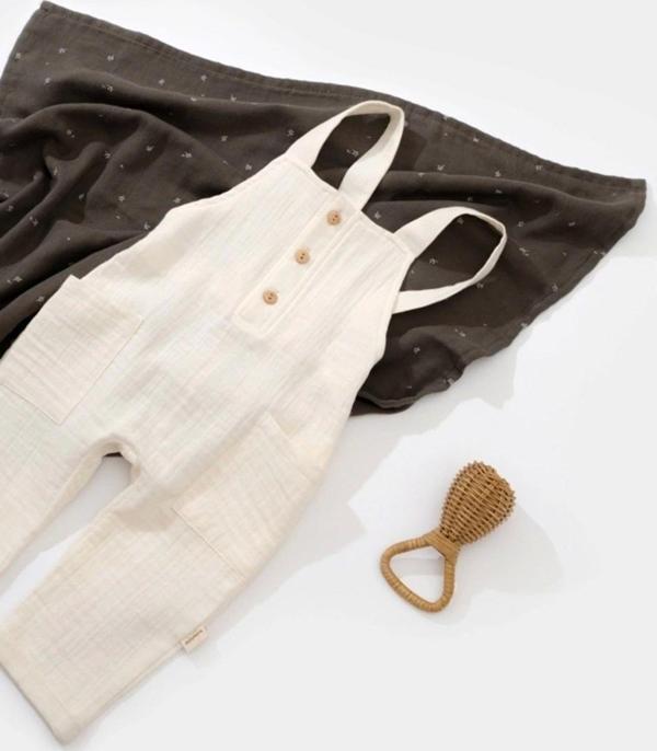 Baby Cosy Bebek Cepli Salopet Tulum, %100 Pamuk, Bebek Ve Yenidoğan Serisi - Csym7009 Ekru 6-9 Ay - Image 1