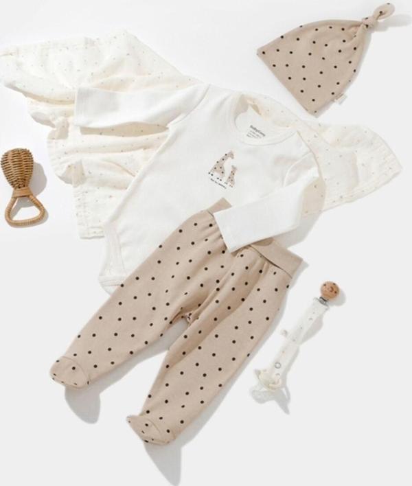 Baby Cosy Organik Zürafa Desenli 3 Lü Set Ekru 6-9 Ay - Image 1